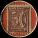 Timbre-monnaie de 50 pfennig sur fond rouge mis par Emile Dondelinger au Luxembourg - revers