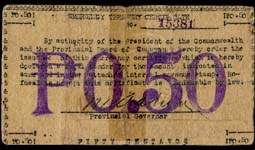Timbre-monnaie de 50 centavos mis  Cagayan aux Philippines - dos