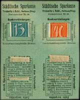 Bloc non dcoup de 4 timbres-monnaie mis par Stdtische Sparkasse Trebnitz (ex-Allemagne) devenue Trzebnica en Pologne - face