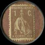 Timbre-monnaie de 1 centavo jaune sur fond jaune émis par Pinto da Fonseca & Irmao à Porto au Portugal - revers