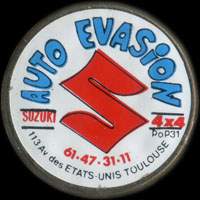 Monnaie publicitaire Auto Evasion - Suzuki 4x4 - 113 Av. des Etats-Unis Toulouse - sur 10 francs Mathieu