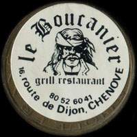 Monnaie publicitaire Le Boucanier - grill restaurant - 80.52.60.41 - 16, route de Dijon, Chenove (imitation de Pile ou Pub) - sur 10 francs Mathieu