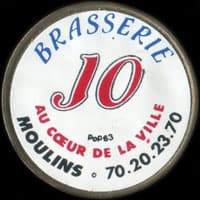 Monnaie publicitaire Brasserie Jo au cœur de la ville - Moulins 70.20.23.70 - sur 10 francs Mathieu