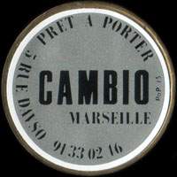 Monnaie publicitaire Cambio - Prt  porter - 5 Rue Davso Marseille - 91 33 02 16 - sur 10 francs Mathieu