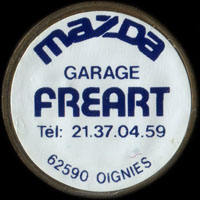 Monnaie publicitaire Garage Fréart - Mazda - Tél.: 21.37.04.59 - 62590 Oignies - sur 10 francs Mathieu