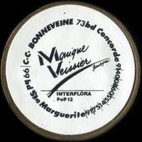 Monnaie publicitaire Monique Veissier - Interflora - C.C. Bonneveine 73 bd Concorde 9140080860 - 99 bd Ste Marguerite 9175145509 - sur 10 francs Mathieu