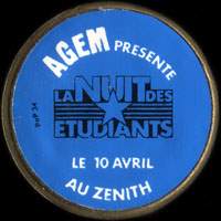 Monnaie publicitaire Agem présente La Nuit des Etudiants le 10 avril au Zénith - sur 10 francs Mathieu