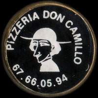 Monnaie publicitaire Pizzeria Don Camillo - 67.66.05.94 - sur 10 francs Mathieu (imitation de Pile ou Pub)