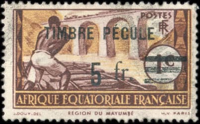 Timbre de 1 centime type Rgion du Mayumb surcharg timbre pcule 5 francs pour le paiement des salaires en Afrique Equatoriale Franaise - neuf