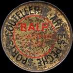 Timbre-monnaie Balp - Coutellerie - Armes - Pêche - Sports - BALP - Cours Victor-Hugo - St Etienne - 10 centimes rouge sur fond rouge - avers