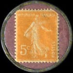 Timbre-monnaie Banque Vasseur - 166, Rue Montmartre - Paris - 5 centimes orange sur fond violet - revers