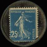 Timbre-monnaie Banque Vasseur - 166, Rue Montmartre - Paris - 25 centimes bleu sur fond noir vergé - revers