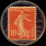 Timbre-monnaie Banque Vasseur - 166, Rue Montmartre - Paris - 10 centimes rouge sur fond bleu-noir vergé - revers