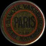 Timbre-monnaie Banque Vasseur - 166, Rue Montmartre - Paris - 25 centimes bleu sur fond rouge - avers