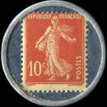 Timbre-monnaie Batterie de Cuisine G.Carpentier - Paris-Aluminium - 8, Bd du Temple - 10 centimes rouge sur fond bleu - revers