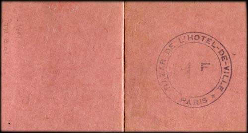 Timbre-monnaie Bazar de l'Hôtel de Ville - Carnet rose - Cachet noir - 1 franc (4 x 25 centimes) - ouvert - face