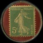 Timbre-monnaie R.Bonduel - Bires - la Lorraine - Xertigny - Loos-lez-Lille - 5 centimes vert sur fond rouge - revers