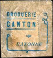 Timbre-monnaie Droguerie Canton - 25 centimes bleu sous pochette - avers