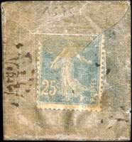 Timbre-monnaie Droguerie Canton - 25 centimes bleu sous pochette - revers