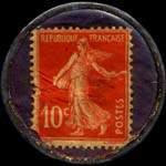 Timbre-monnaie Caobania - Petit djener exquis - Marque dpose - 17, rue Henri IV - Bordeaux - Entremets sans oeufs 10 centimes rouge sur fond bleu-noir - revers