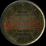 Timbre-monnaie Caobania - Petit djener exquis - Marque dpose - 17, rue Henri IV - Bordeaux - Entremets sans oeufs 25 centimes bleu sur fond rouge - avers