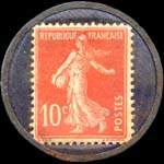 Timbre-monnaie Caves Dupont-Merklin - Champagne Mercier - 10 centimes rouge sur fond bleu-noir - revers