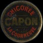 Timbre-monnaie Chicorée Capon - La Courneuve - type 1 - 5 centimes vert sur fond rouge - avers