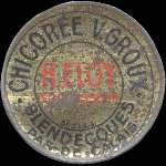 Timbre-monnaie Chicorée V.Groux - H.Eloy successeur - Blendecques - Pas-de-Calais - 5 centimes vert sur fond rouge - avers