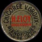 Timbre-monnaie Chicorée V.Groux - H.Eloy successeur - Blendecques - Pas-de-Calais - 25 centimes bleu sur fond blanc - avers