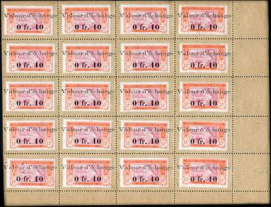 Timbre-monnaie Cte d'Ivoire - 10 centimes - page complte de 20 avec coin numrot 657