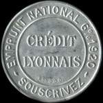 Timbre-monnaie Cr�dit Lyonnais type 1 - 5 centimes vert sur fond orange lign� - avers