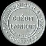 Timbre-monnaie Cr�dit Lyonnais type 2 - 5 centimes vert sur fond rouge - avers