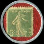Timbre-monnaie Cr�dit Lyonnais type 2 - 5 centimes vert sur fond rouge - revers