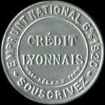 Timbre-monnaie Cr�dit Lyonnais type 2 - 5 centimes vert sur fond rose - avers