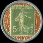 Timbre-monnaie Cr�dit Lyonnais type 2 - 5 centimes vert sur fond rose - revers