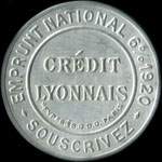Timbre-monnaie Cr�dit Lyonnais type 2 - 5 centimes vert sur fond dor� lign� - avers