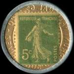 Timbre-monnaie Cr�dit Lyonnais type 2 - 5 centimes vert sur fond dor� lign� - revers