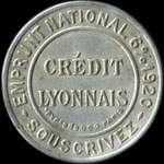 Timbre-monnaie Cr�dit Lyonnais type 5 - 5 centimes vert sur fond rose dor� - avers