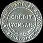 Timbre-monnaie Cr�dit Lyonnais type 2b - 10 centimes rouge sur fond bleu - avers