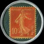 Timbre-monnaie Cr�dit Lyonnais type 3 - 10 centimes rouge sur fond bleu-vert - revers