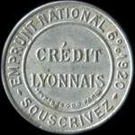 Timbre-monnaie Cr�dit Lyonnais type 5 - 10 centimes rouge sur fond gris sur dor� - avers