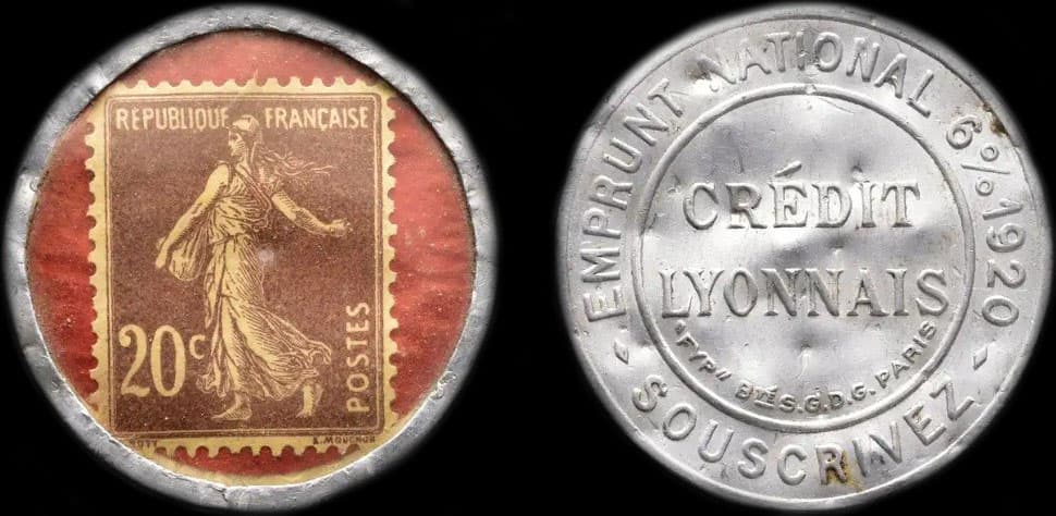 Cr�dit Lyonnais avec timbre de 20 centimes brun de la collection Andrea Fornaini.
