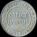 Timbre-monnaie Cr�dit Lyonnais type 5 - 25 centimes bleu sur fond dor� lign� - avers