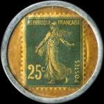 Timbre-monnaie Cr�dit Lyonnais type 5 - 25 centimes bleu sur fond dor� lign� - revers
