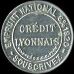 Timbre-monnaie Cr�dit Lyonnais type 7 - 25 centimes bleu sur fond cr�me lign� - avers