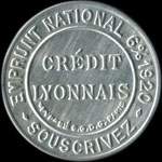Timbre-monnaie Cr�dit Lyonnais type 7 - 25 centimes bleu sur fond cr�me lign� - avers