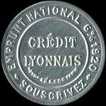 Timbre-monnaie Cr�dit Lyonnais type 7a - 25 centimes bleu sur fond cr�me - avers