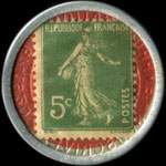 Timbre-monnaie Crédit Lyonnais type 2 - 5 centimes vert sur fond rose - revers