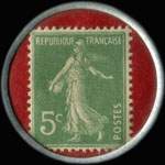 Timbre-monnaie Crédit Lyonnais type 4b - 5 centimes vert sur fond rouge - revers