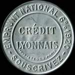 Timbre-monnaie Crédit Lyonnais type 4b - 10 centimes rouge sur fond bleu avec cercle blanc - avers